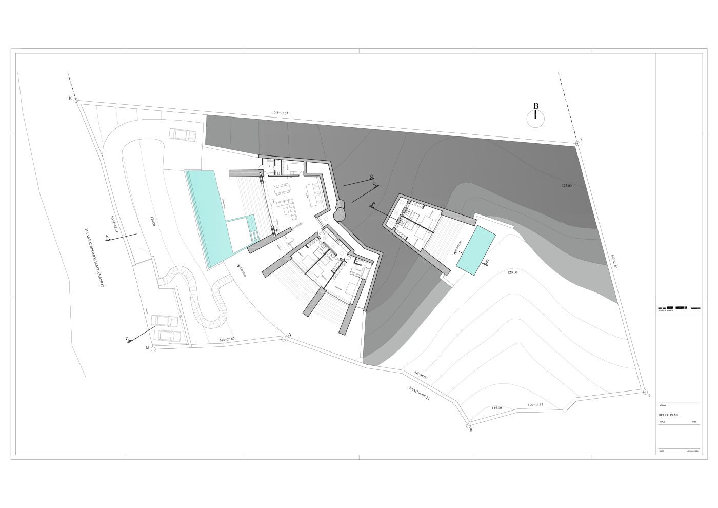 Site plan of Villa Mylo with the main house and guest house